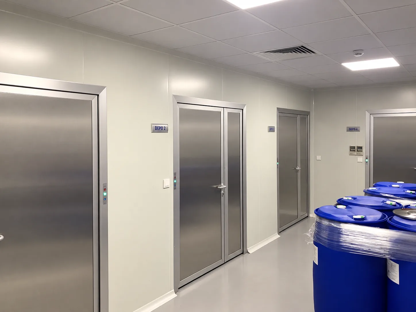 Airlock girişli, numaralandırılmış depo kapıları (Depo 2, 3 ve 4)